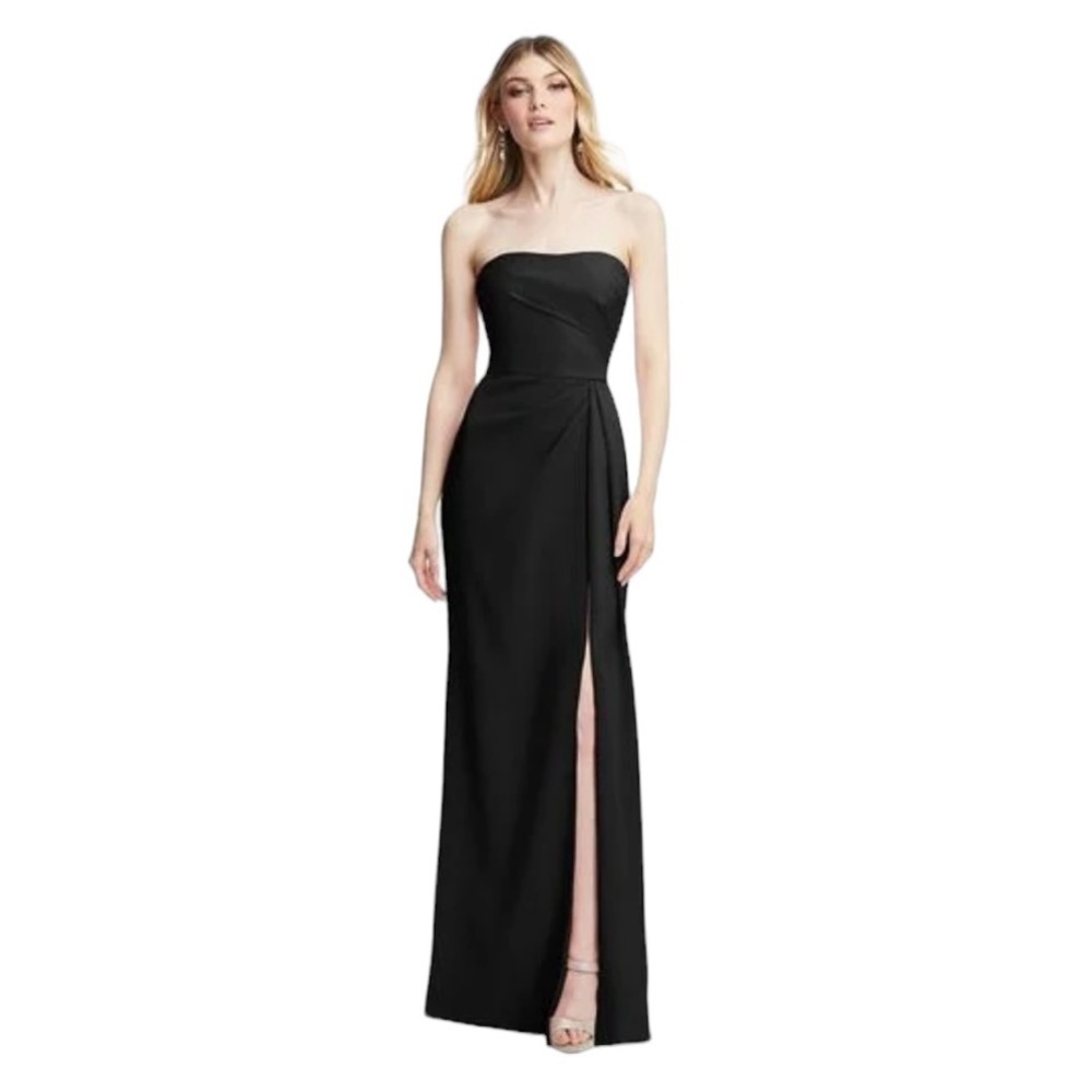After Six Strapless Pleated Faux Wrap Trumpet Gown W/ Slit. Black Size 8R #1279